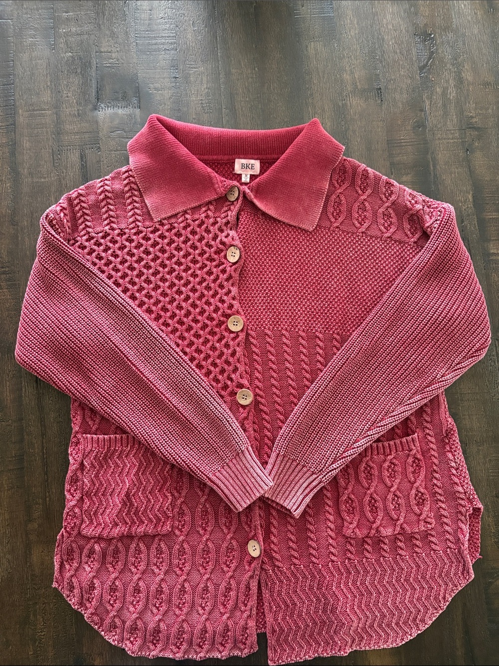Buckle BKE Women's Patchwork Knit Button-Up Cardigan - Rose